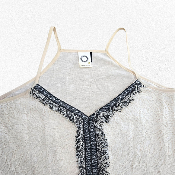 Akemi + Kin Ivory Lace Fringe Halter Tank Top Boho Anthropologie Size XS Petite - Picture 3 of 11